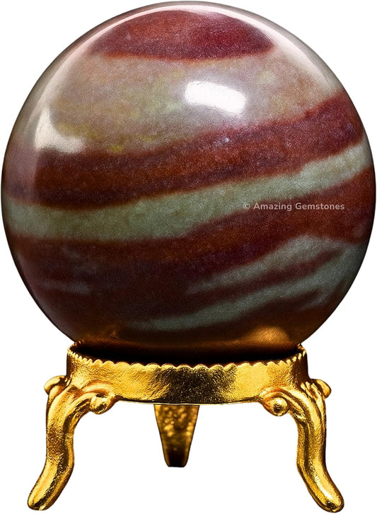 Amazing Gemstone Narmada Shiva Lingam Crystal Ball with Stand - 2" Inches Crystal Sphere Meditation Balls for Witchcraft and Decorative Balls