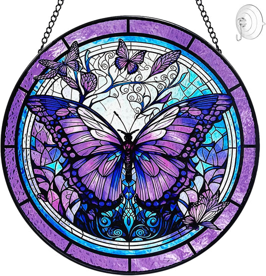 Butterfly Suncatcher Stained Glass Window Hanging - 8” Handmade Stained Glass Suncatchers for