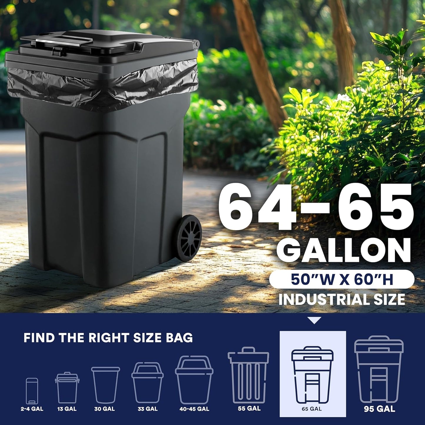 Plasticplace 64-65 Gallon Trash Can Liners for Toter │ 3.0 Mil │ Black Heavy Duty Garbage Bags │ 50” x 60” (25 Count),W65LDBTL3