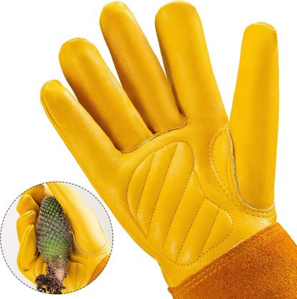 Acdyion Gardening Gloves for Women/Men Rose Pruning Thorn & Cut Proof Long Forearm Protection Gauntlet, Resistant Thick Cowhide Leather Work Garden Gloves