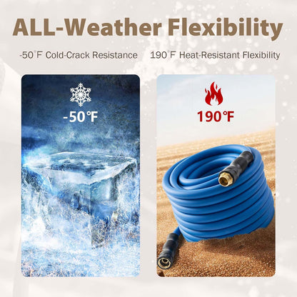 5/8" Hot/Cold Water Hose 15ft, -50℉ To 190℉ Heavy Duty,Flexible,Burst 600 Psi 3/4" Brass Fittings with Swivel Grip Handle for Outdoor,Yard, Farm, Blue