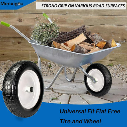 4.80/4.00-8 Solid Tire, 14.5" Flat Free Tire and Wheel, 5/8" Bore Bearing with 3/4" Extra Bearings, 3" -7" Centered Hub - Universal for 4.80-8 4.00-8 4.00-6 3.50/3.00-8 Wheels