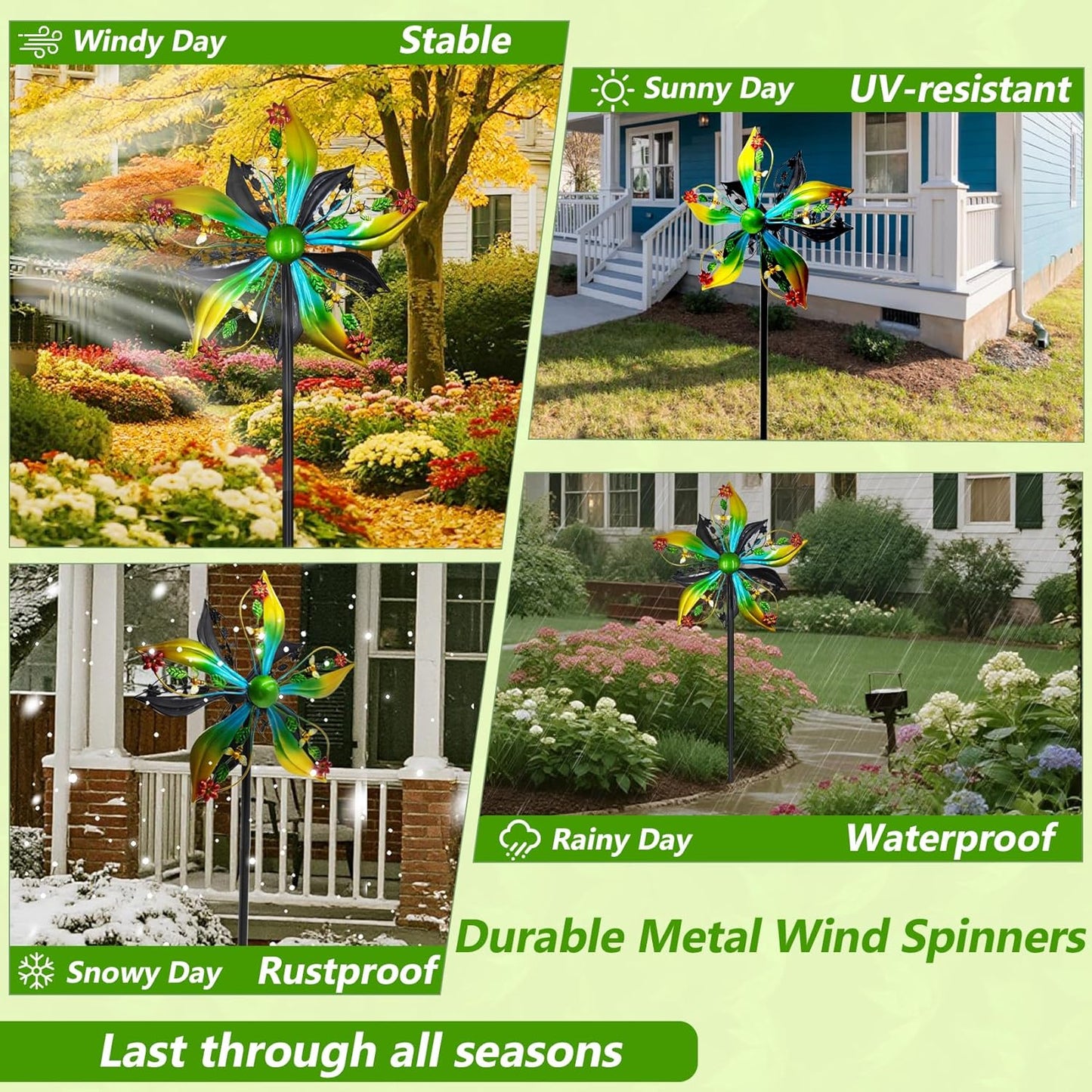 Wind Spinners Outdoor,Kinetic Wind Sculptures & Spinners, 57" Double-Side Metal Wind Spinner for Yard and Garden, Lawn Art Decorations Flower & Bee