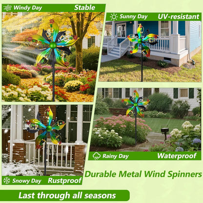 Wind Spinners Outdoor,Kinetic Wind Sculptures & Spinners, 57" Double-Side Metal Wind Spinner for Yard and Garden, Lawn Art Decorations Flower & Bee