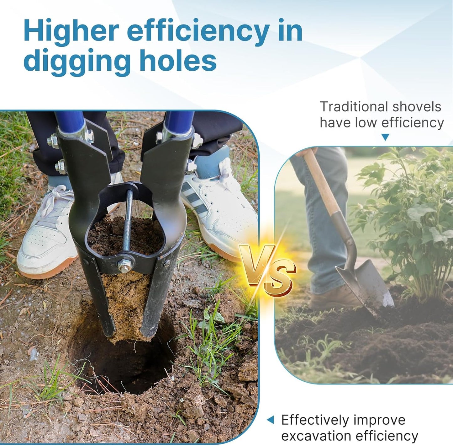 Heavy Duty Post Hole Digger for Fence Posts - Hole Digger with Fiberglass Handle, Durable Soil Digger Garden Tool for Agriculture, Gardening, and Landscaping,56 Inches,Blue