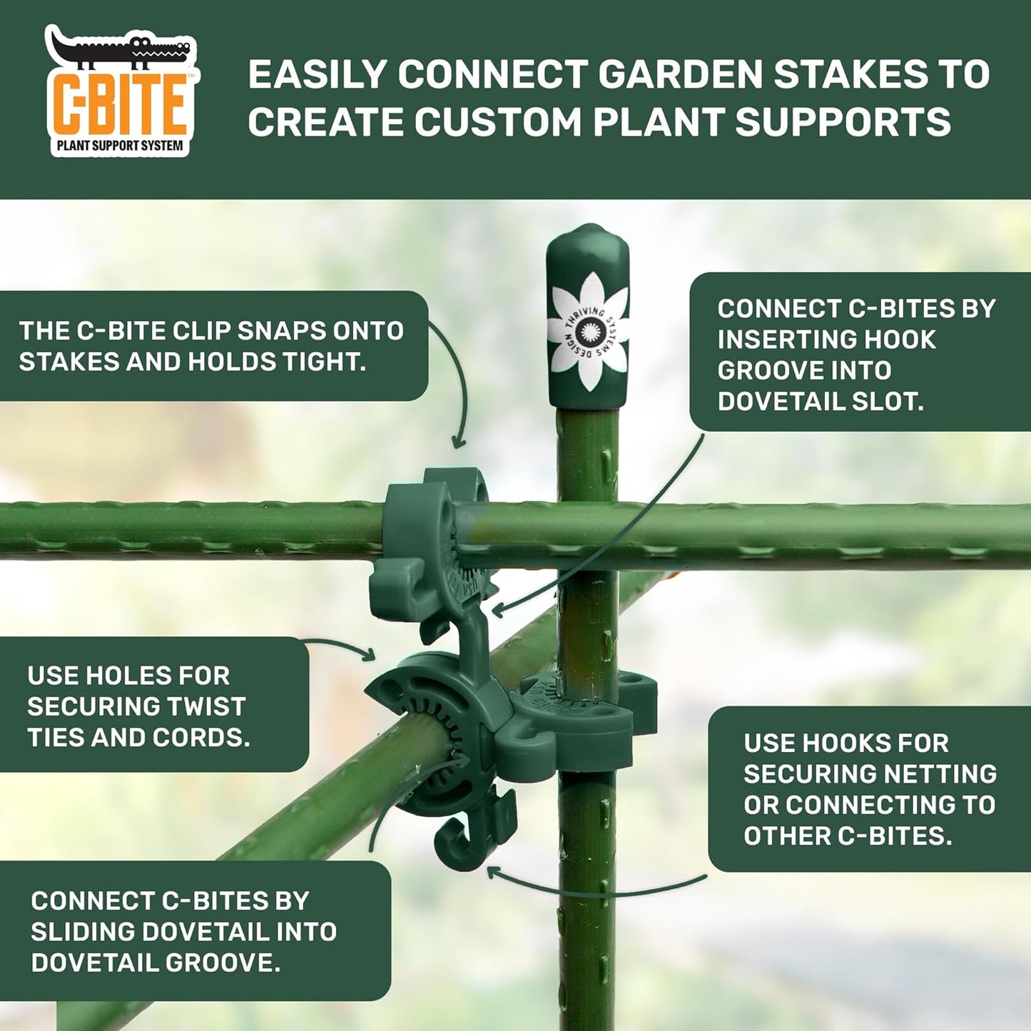 Plant Support Maker Kit – Modular Trellis Building System with Short Stakes & Extra Clips – Compatible with Standard Garden Stakes – Build Custom Plant Supports for Indoor or Outdoor Use