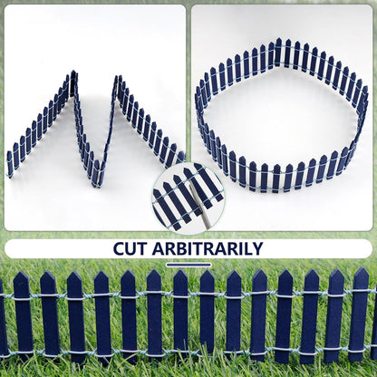 Mini Fairy Garden Fence, 35.5x2 Inch Cuttable Small Wood Picket Fence, DIY Miniature Accessories Decoration for Dollhouse, Crafts, Vegetable Platter, Cake(Dark Blue)