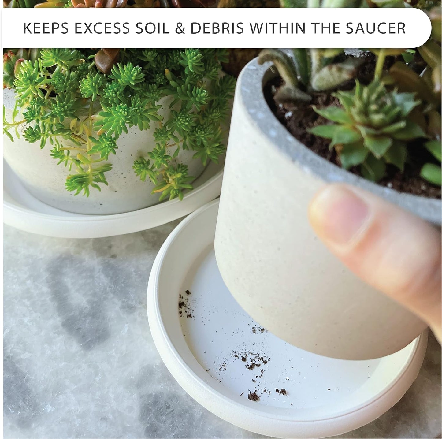 Plant Saucer 6 Pack Drip Trays Planter Pot Base Heavy Duty Plastic Drainage Tray for Indoor Houseplants Outdoor Garden 5 inch 8 inch 11 inch 3 Sizes 2 Each Round (White)