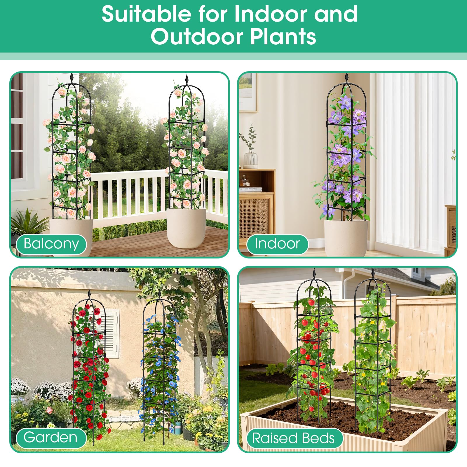 2 Pack Garden Obelisk Trellis for Climbing Plants, 71" Metal Rustproof Plant Support Rose Trellis
