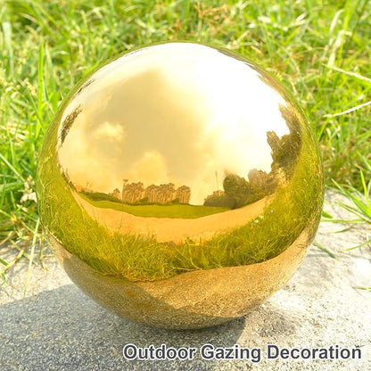 Nerien 10 Inch Gazing Ball, Stainless Steel Garden Mirror Globe, Polished Ornament Sphere, Hollow Floating Reflective Hemisphere, Home Outdoor Pond Housewarming Swimming Pool Decoration Gift, Gold