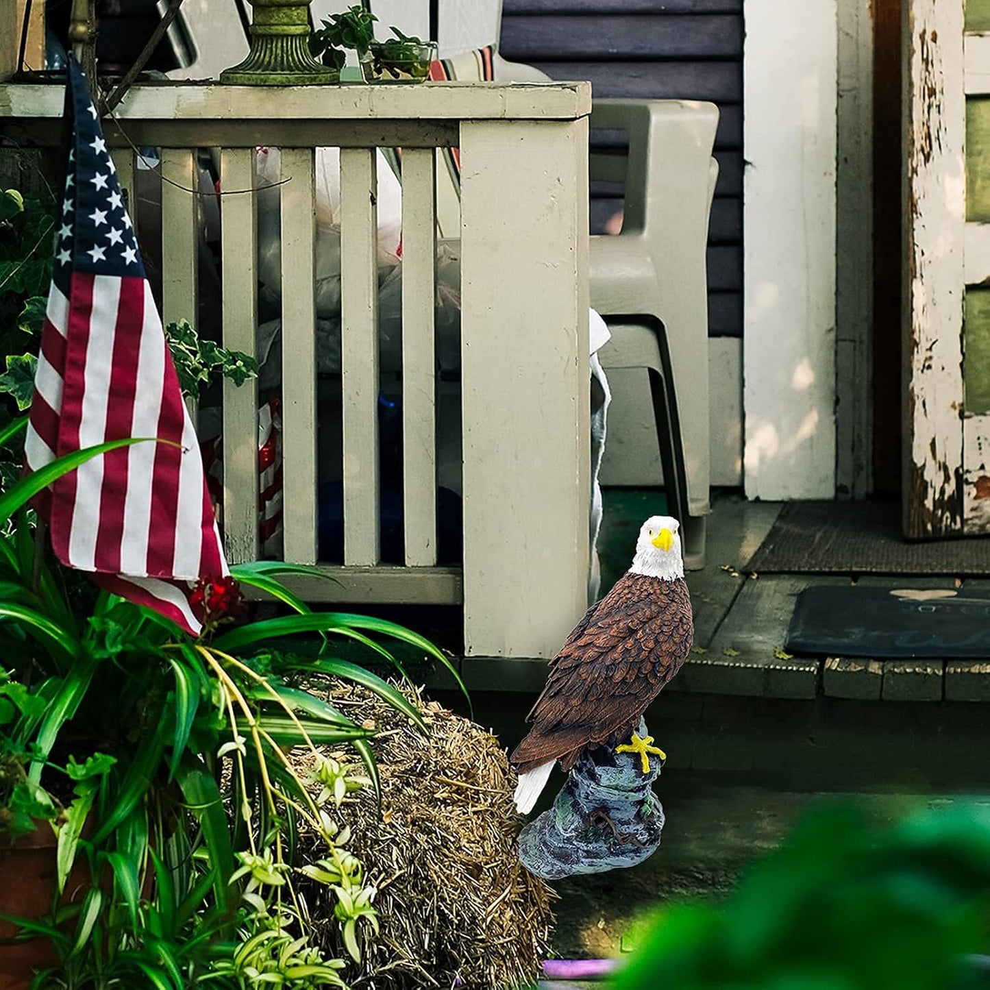 Garden Decor Sculptures Statues Outdoor, Stunning Bald Eagle Stand on Stone Christmas Animal Figurine Decorations for Lawn Yard, Home Patio Decor Gardening Gifts for Porch