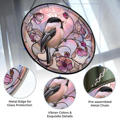 Easter Chickadee Stained Glass Suncatcher by Clare Donovan Window Hangings, Suncatchers Colorful Glass Panel Sun Catchers Gifts, Decoration for Home Garden Christmas Party Wedding