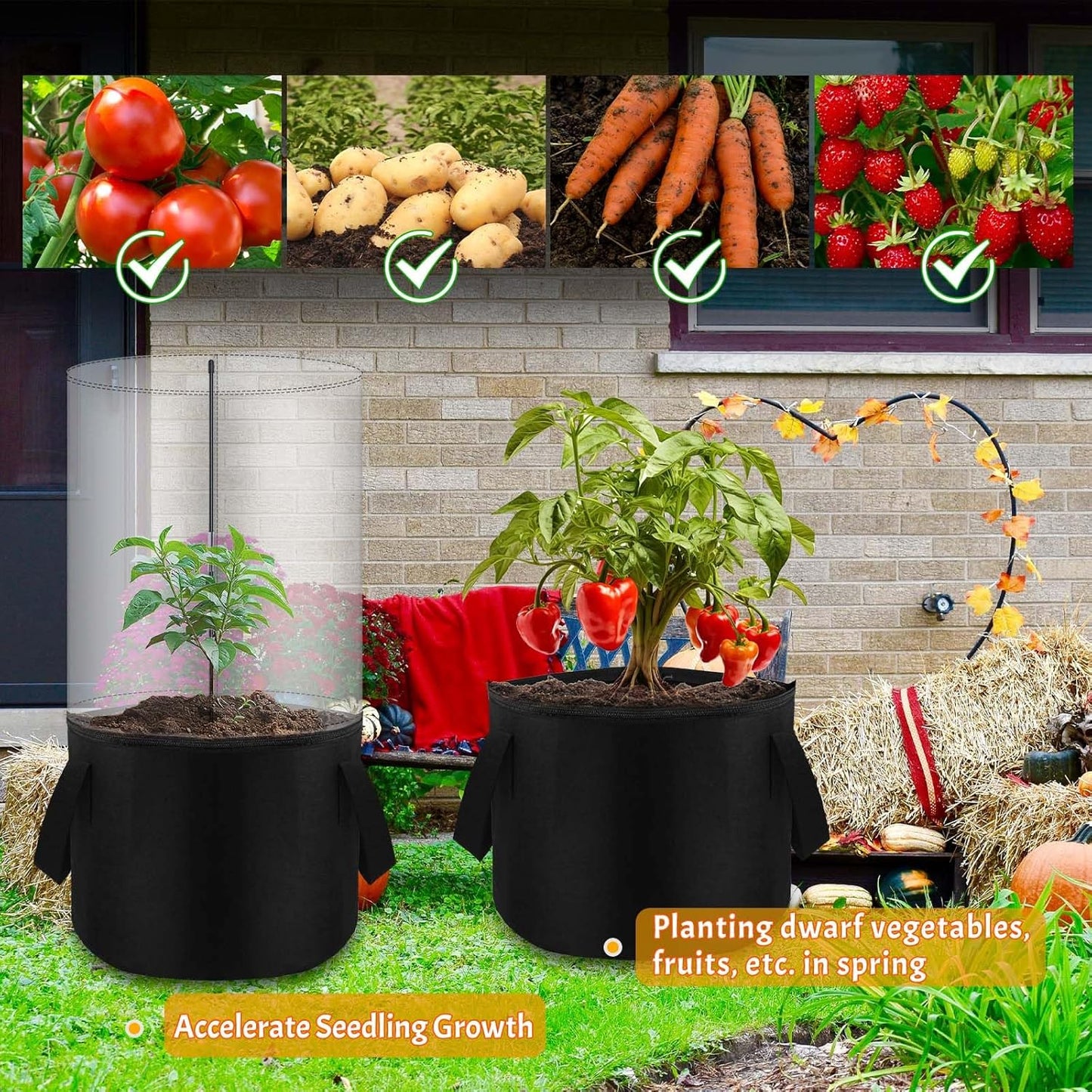 2PCS Mini Plant Greenhouse with Felt Planting Bag Round Planter Winter Garden Pot Covers Transparent Plant Frost Protection Cover with Support Rod for Outdoor Plants or Seedlings, 29.5" X 11.8"