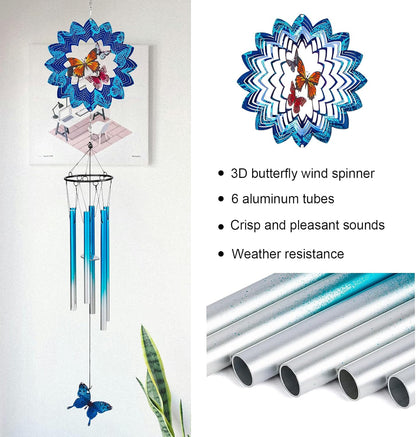TUOKING Wind Chimes for Outside 3D Butterfly Wind Spinner Windchimes Outdoor Yard Hanging Decor for Garden Patio, Unique Gift for Mom,Women,Chimes Lovers