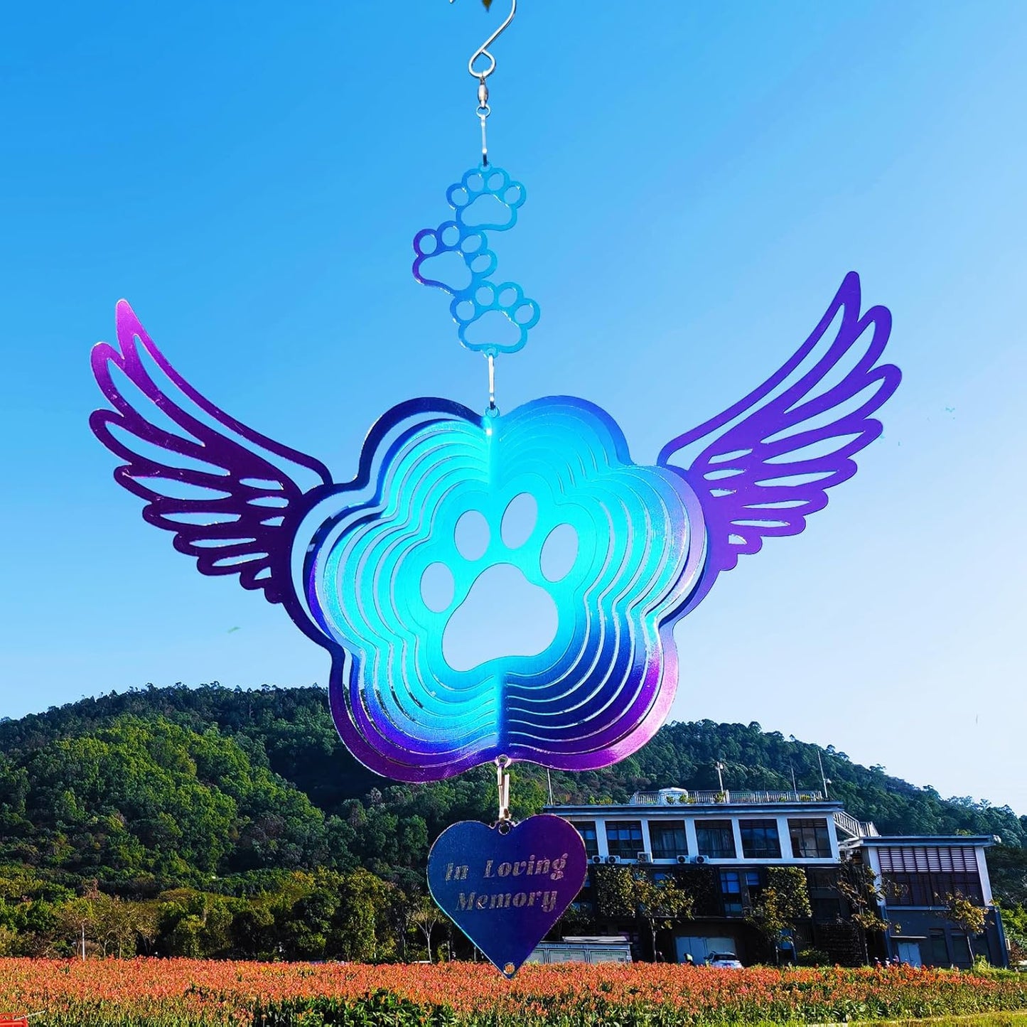 DJUAN Pet Memorial Wind Spinners, Cat Memorial Gifts,Stainless Steel Angel Wings Pet Paw Print,Dogs and Cats Remembrance, Pet Sympathy,Pet Loss Bereavement Gifts