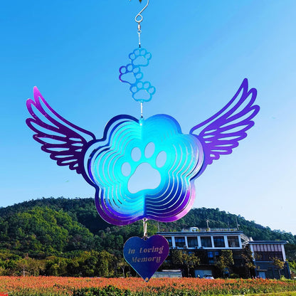 DJUAN Pet Memorial Wind Spinners, Cat Memorial Gifts,Stainless Steel Angel Wings Pet Paw Print,Dogs and Cats Remembrance, Pet Sympathy,Pet Loss Bereavement Gifts
