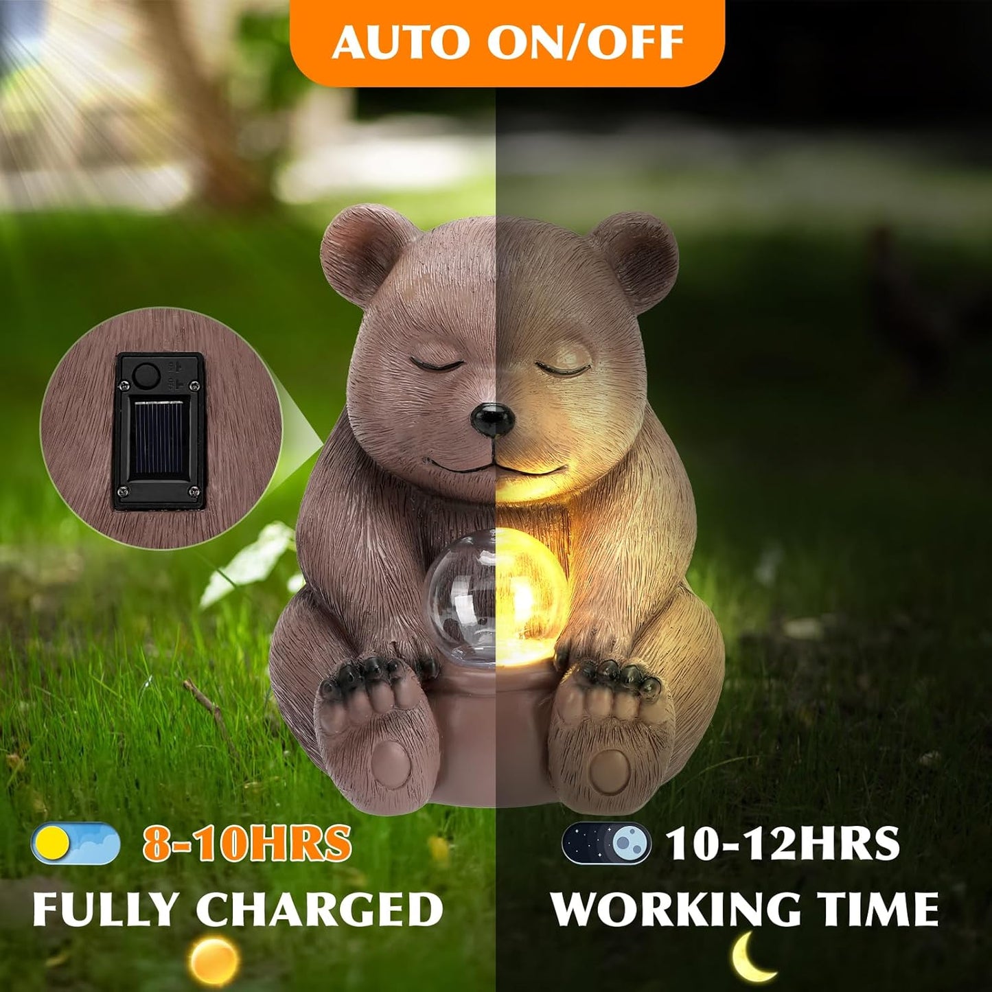 Solar Bear Statue for Outdoor, Garden Decor with Strong Lighting for Yard Art Lawn Ornaments Porch Patio Balcony Home House - Holiday Gifts for Family and Friends