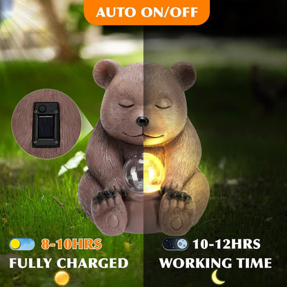 Solar Bear Statue for Outdoor, Garden Decor with Strong Lighting for Yard Art Lawn Ornaments Porch Patio Balcony Home House - Holiday Gifts for Family and Friends