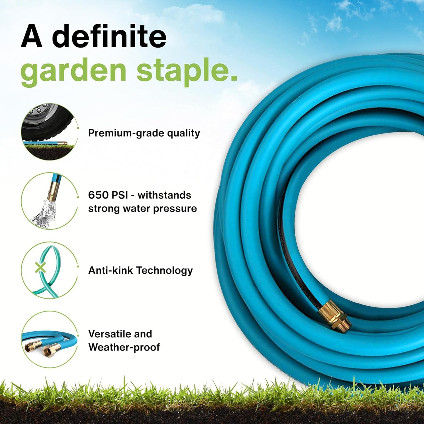 Aeromixer THE HOSE - 3/4 Inch Garden Hose 5 Feet, Kinkless Commercial Short Garden Hoses, Heavy Duty Industrial Water Hoses for Outdoors, 650 PSI High-Pressure Watering Tool for Farming and Gardening