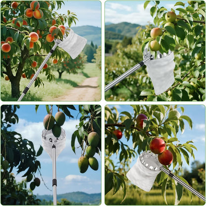 13.8 FT Fruit Picker Tool with Stainless Steel Pole & Soft Basket – Adjustable Tree Fruit Harvester for Apple, Mango, Avocado, Orange, Pear, Lemon & More – Lightweight & Rust-Resistant
