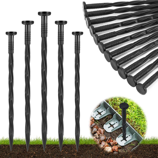 Landscape Edging Stakes, 100 Pcs 8" Plastic Garden Spikes, Spiral Nylon Anchoring Spikes for Paver