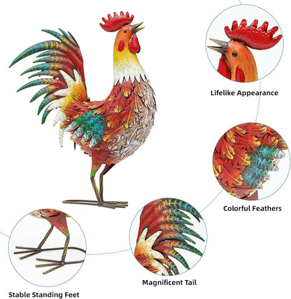 21" Metal Rooster Yard Decor, Outdoor Garden Statues, Metal Chicken Sculpture for Backyard Patio Kitchen Decor