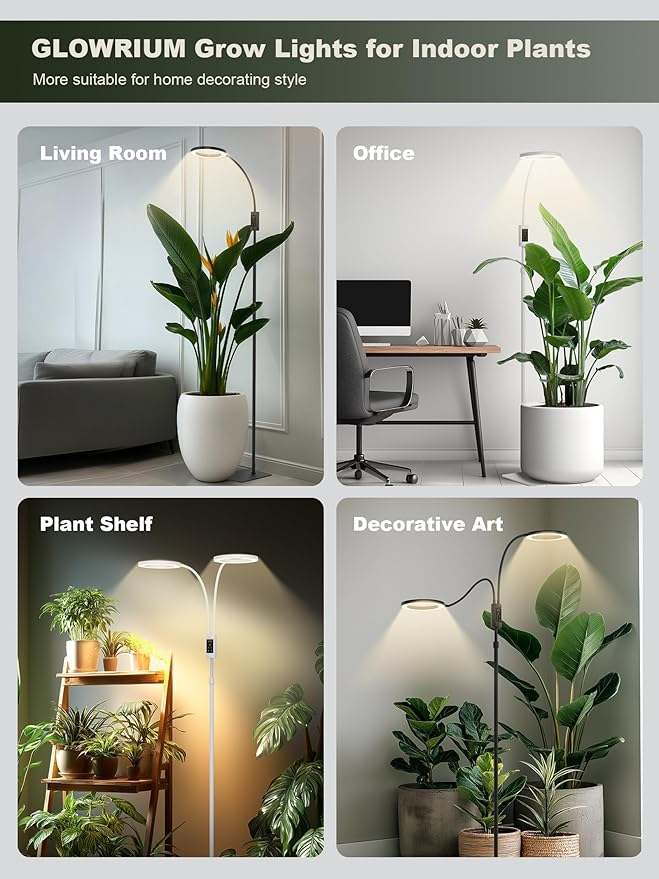 GLOWRIUM Smart Grow Lights for Indoor Plants, 48W Full Spectrum Plant Lights, Bluetooth App & Manual Control, Adjustable Height 47-70.9", Auto Timer, Indoor Plant Lamp for Tall Indoor Plants