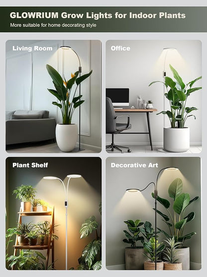 GLOWRIUM Smart Grow Lights for Indoor Plants, 24W Full Spectrum Plant Lights, Bluetooth App & Manual Control, Adjustable Height 47-70.9", Auto Timer, Indoor Plant Lamp for Tall Indoor Plants