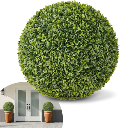 VEVOR Artificial Topiary Ball, 23 inch Faux Boxwood Plant Balls, Fake Silk Tree Look Real, Easy Assembly for Decor Front Porch Outdoor Patio Garden Balcony Backyard and Indoor Home Wedding, Green
