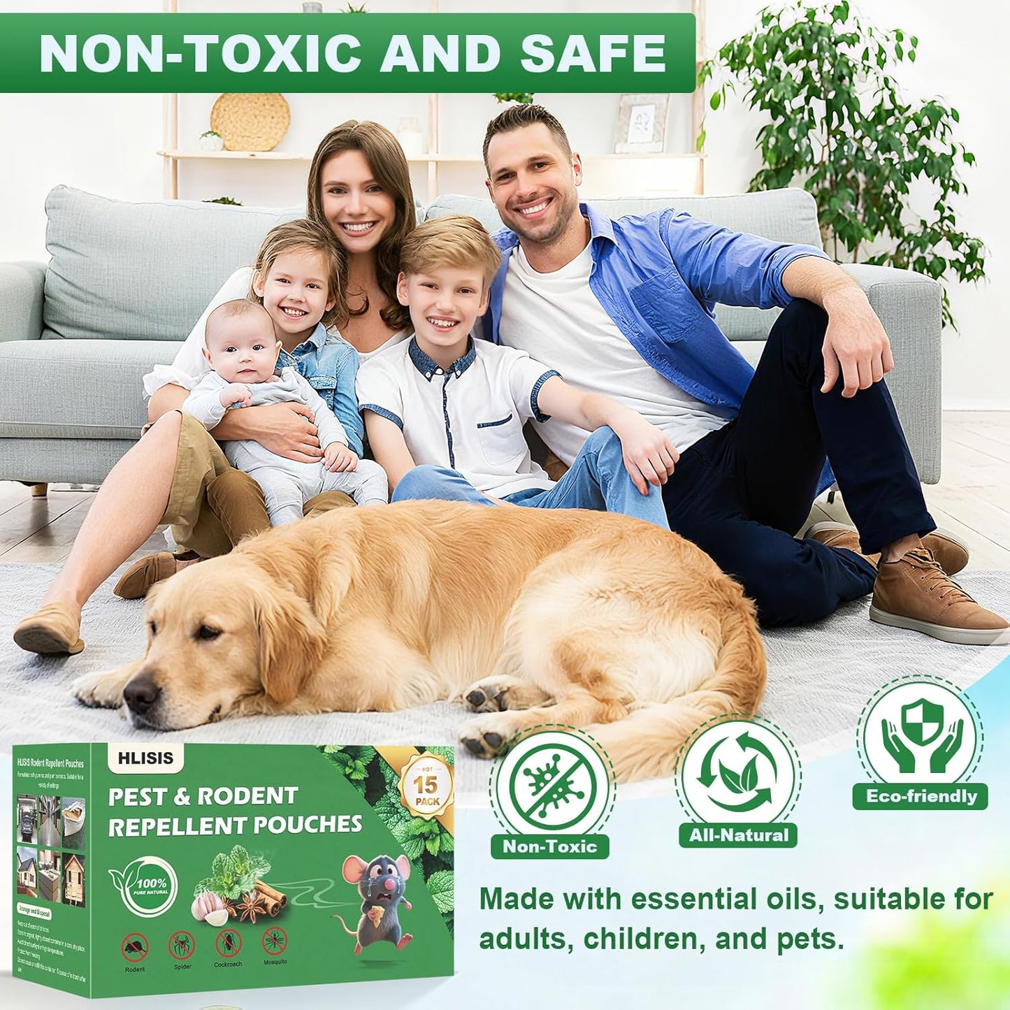 15 Pack Mouse Repellent Pouches, Natural Peppermint Oil Rodent Repellent Pouches for Mice, Squirrel, Rats, Roaches, Ant, Spiders and Other Pests, Indoor & Outdoor Use