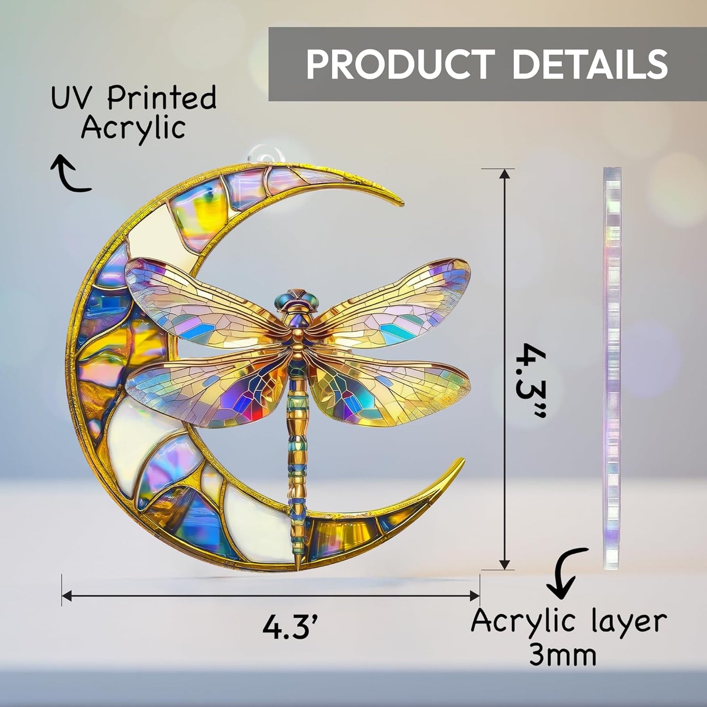 Dragonfly Gifts for Women, Dragonflies Decor Suncatcher Effect, Dragon Fly Stained Glass Effect, Dragonfly Ornaments for Christmas Tree Decoration, Birthday Gift for Mom (Moonwing)