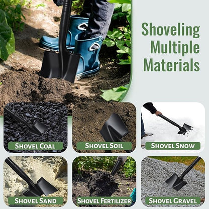 Shovel, Garden Shovels for Digging, Small Spade Square Trench Shovel with 43.3" Metal Handle,Mini Transfer Small Flat Shovels for Gardening,Planting,Digging,Landscaping,Camping,Kids Sand Beach Shovels