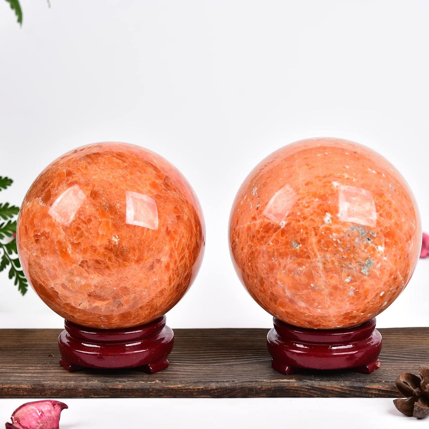 JIC Gem Real Sunstone Crystal Sphere Ball Healing Crystal Ball with Decoation Stand for Fengshui Meditation Ball (100-110mm)