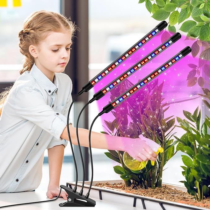 Tri-Heads Grow Lights for Indoor Plants, Full Spectrum Plant Lights for Indoor Growing with Adjustable 360° Gooseneck, 6/12/18H Timer & Dimming for Seedlings, Succulents, and Houseplants.