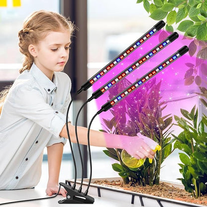 Tri-Heads Grow Lights for Indoor Plants, Full Spectrum with Adjustable 360 Gooseneck, 6/12/18H Timer & Dimming