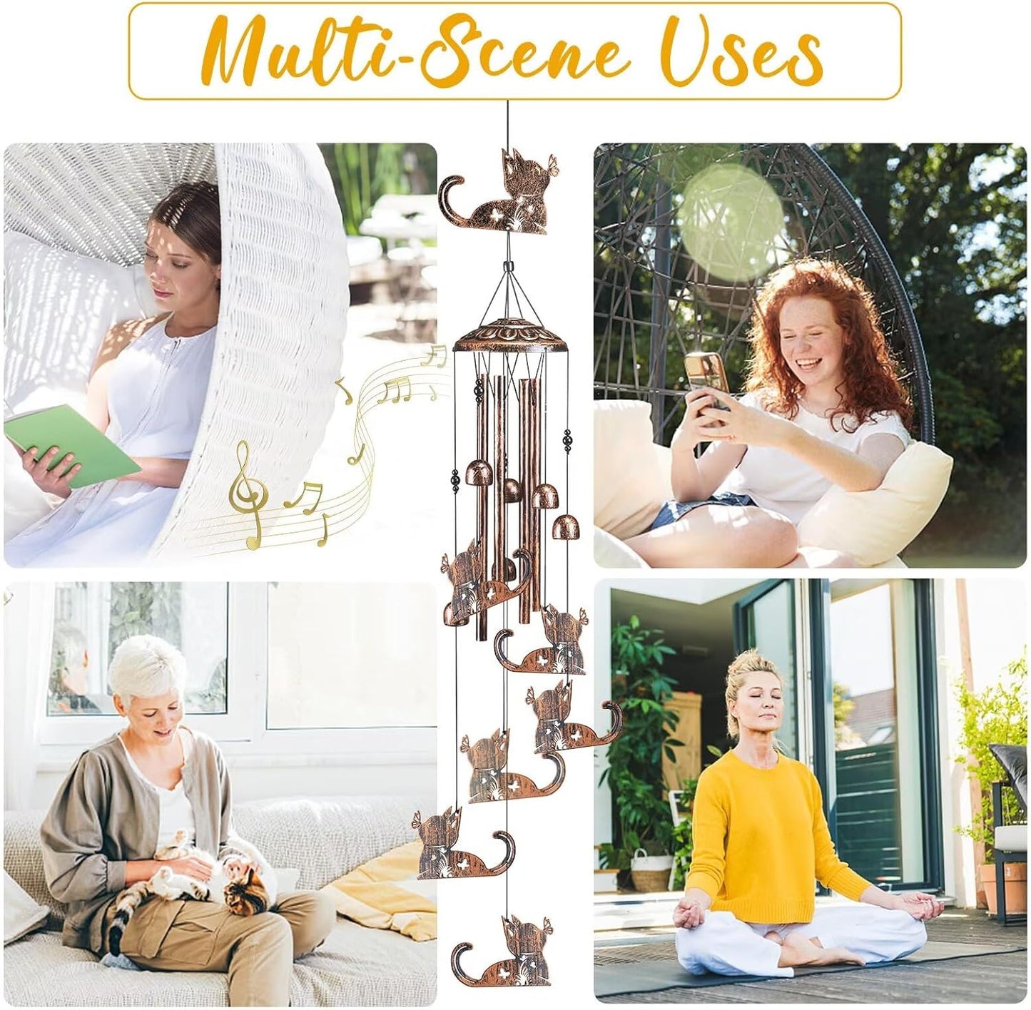 Cat Wind Chimes for Outside,Gardening Gifts for cat Lover，Women，Men，Mom，Birthday Party Decorations,Memorial Gifts,Wind Chimes Outdoors，Indoors,Room,Home,Wall,Garden,Patio,Yard Decor