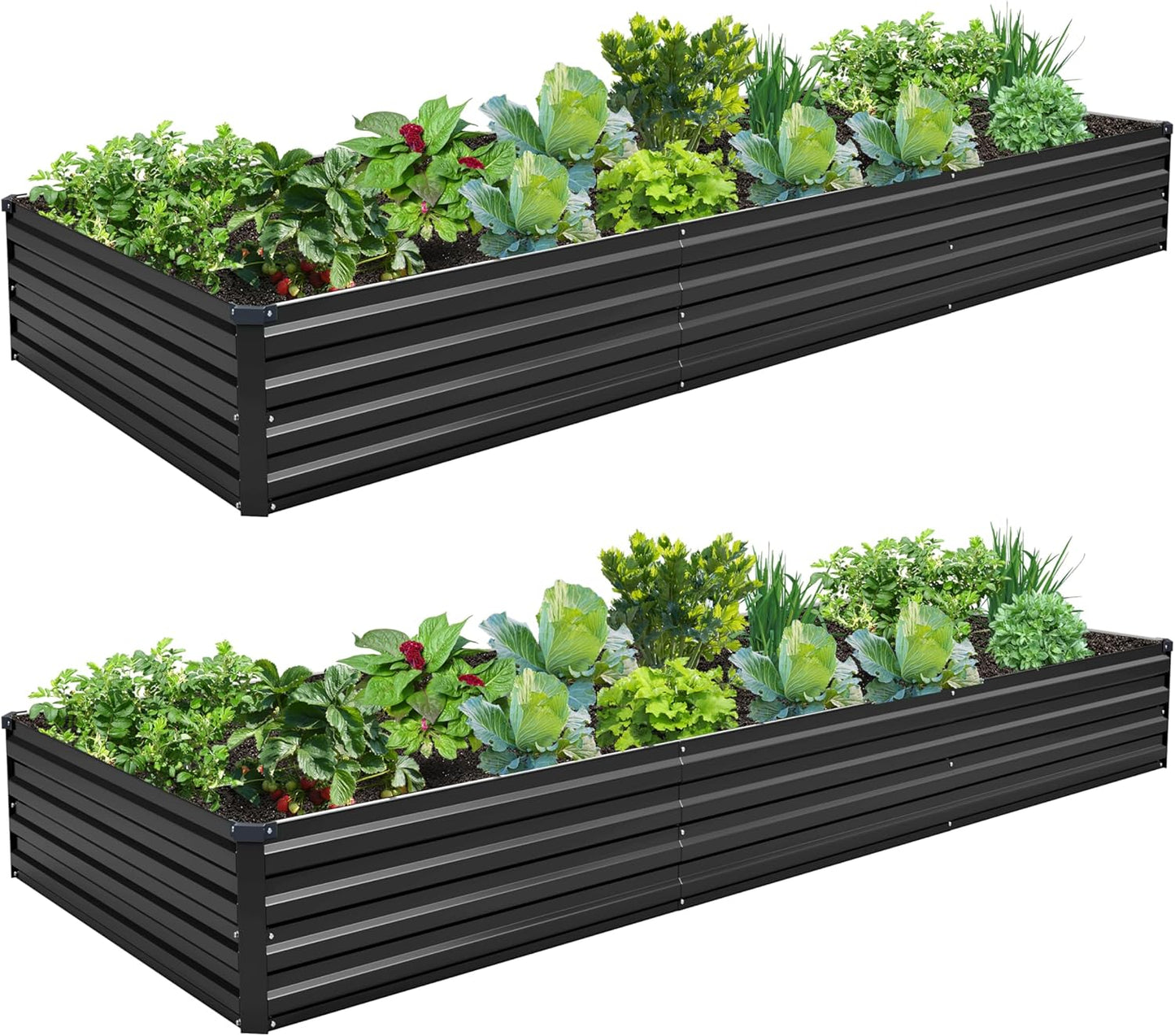 10×3×1FT(2PCS) Galvanized Raised Garden Bed Kit, Metal Planter Boxes，Large Outdoor Planters Garden for Planting Vegetables,Flowers,Herbs -Black