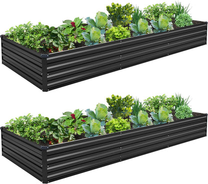 10×3×1FT(2PCS) Galvanized Raised Garden Bed Kit, Metal Planter Boxes，Large Outdoor Planters Garden for Planting Vegetables,Flowers,Herbs -Black