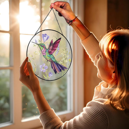 7.8" Hummingbird Stained Glass Suncatcher, Bird Suncatcher for Window Hanging, Art Decor for Home Garden Housewarming, Gift for Mom, Grandma, Women, Friend, Bird Lover BIRD-19B-SG8