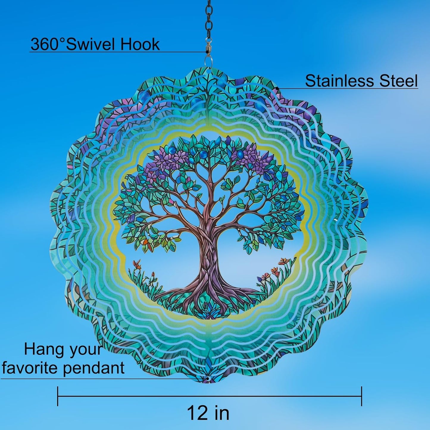 Metal Wind Spinners for Outdoor,Birthday Gifts for Women Mom Grandma, 12 Inch Tree Wind Spinner Bird Devices Deterrent to Scare Birds Away from Yard Patio Farm, Kinetic Sculpture Garden Decor