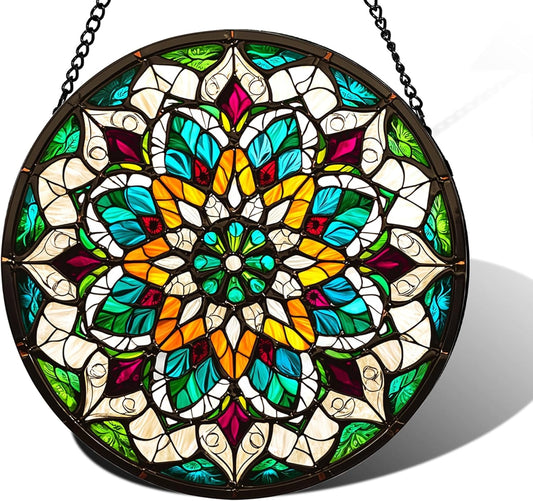 Bohemian Mandala Stained Glass Window Hanging Sun Catcher Indoor Outdoor Home Garden Panel Hangings