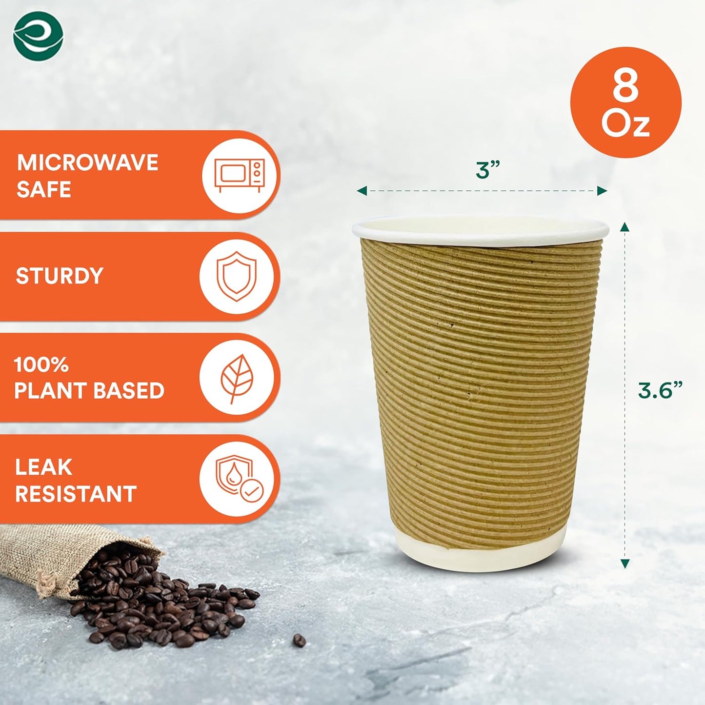 ECO SOUL 12oz Compostable Ripple Cups (200 Pack) – Biodegradable Paper Cups, Non-Toxic Disposable Cups for Hot Drinks, To-Go Coffee Cups, Eco-Friendly & Ripple Paper Cups