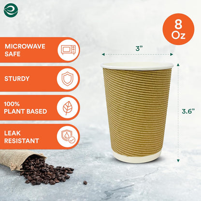 ECO SOUL 12oz Compostable Ripple Cups (200 Pack) – Biodegradable Paper Cups, Non-Toxic Disposable Cups for Hot Drinks, To-Go Coffee Cups, Eco-Friendly & Ripple Paper Cups