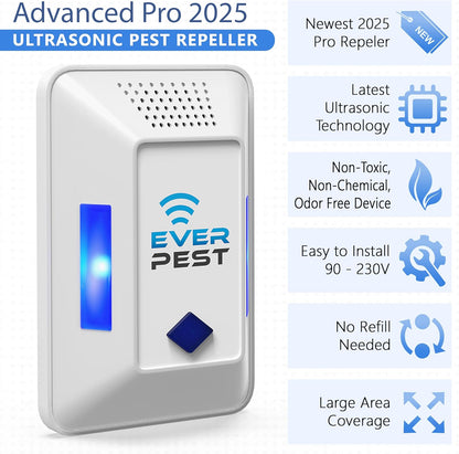 Ultrasonic Pest Control Repeller (2-Pack) Plug in Flea Rat Roach Mosquito Cockroaches Rodent Spider Scorpion Fruit Fly Insect Indoor Plug Repellent