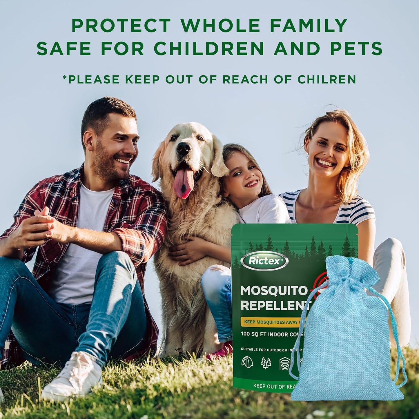 Mosquito Repellent Outdoor Patio & Yard: Natural Citronella & Peppermint Oil Pouches – Safe for Kids & Pets – Essential Oils Formula – Mosquitoes Repeller – Camping & Backyard (10 Pouch)