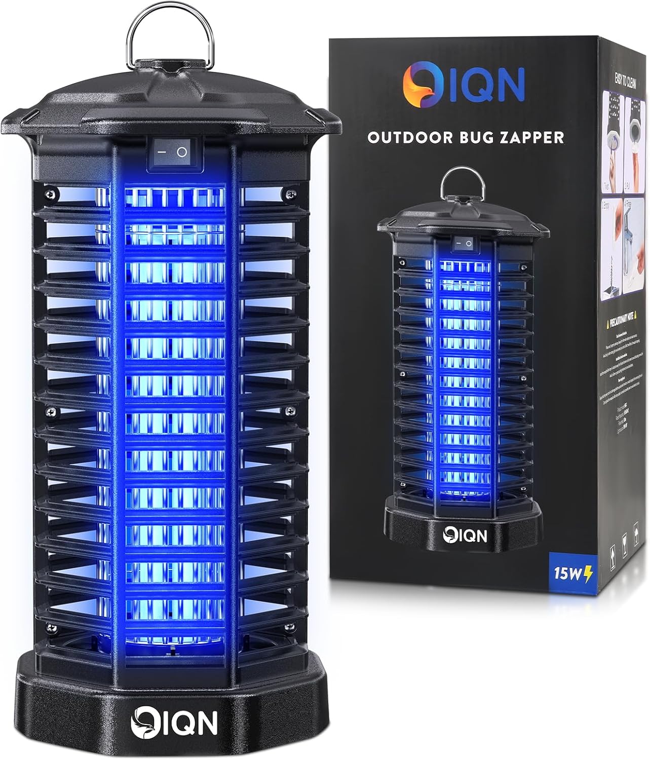 Bug Zapper Outdoor, Plug in Electric Mosquito Fly Zapper w/ 15W Light & 4200V Grid & on/Off Switch, Mosquito Traps & Killer for Indoor, Kitchen, Patio, Backyard and More (Black)
