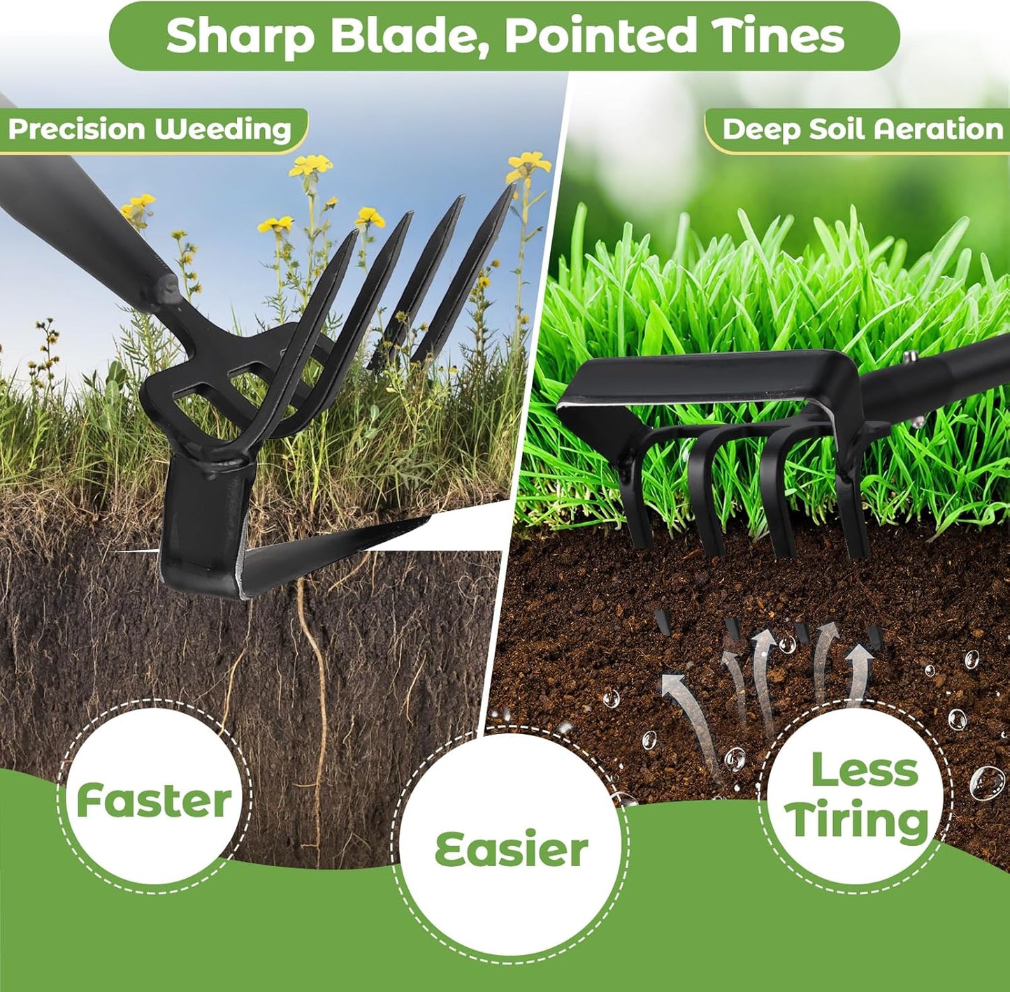 Garden Hoe, 2 in 1 Heavy Duty Stirrup Hoe and Cultivator for Weeding, Sharp Blade, 76 inch Long Handle, Lightweight Stand Push-Pull Hula Hoes Weeding Rake for Grass Removal, Aerating, Cultivating