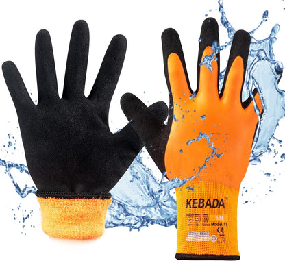 Kebada T1 Waterproof Winter Work Gloves for Men and Women,Insulated Work Gloves for Men Cold Weather,Warm Freezer Gloves Medium
