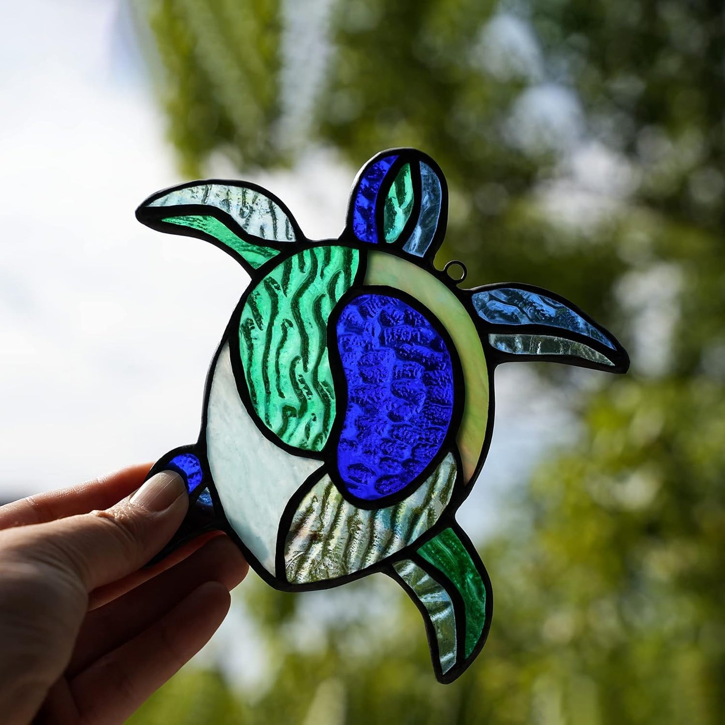 Sea Turtle Decor Stained Glass Window Hanging,Navy Turtle Suncatcher for Garden,Bathroom,Backyard and Living Room,Ocean Theme Party,Housewarming Party Decorations for Turtle Lovers …