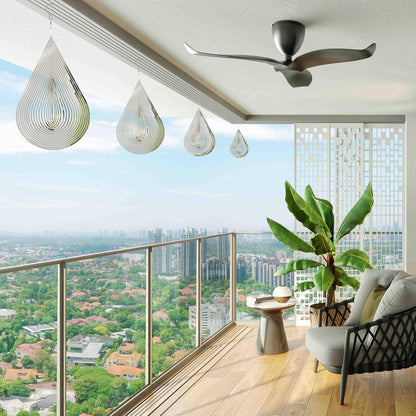 Wind Spinner Flowing-Light Effect Courtyard Decorations Made of Stainless Steel House Hanging Decoration 12“x 8“ Spinners with a 360° Rotating Hook (2 pcs Water Drop-Silver)